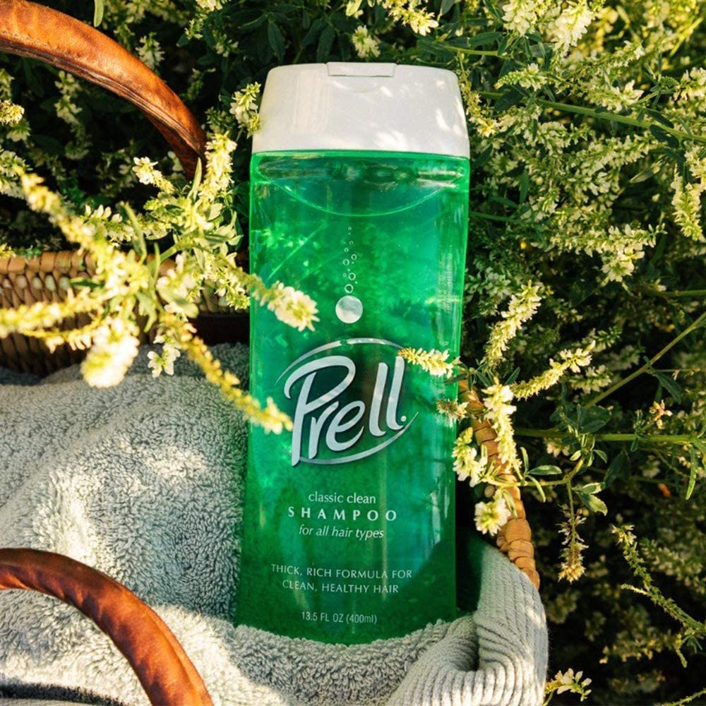 Prell scalp-massage-shot conveys a comfortable cleansing routine.