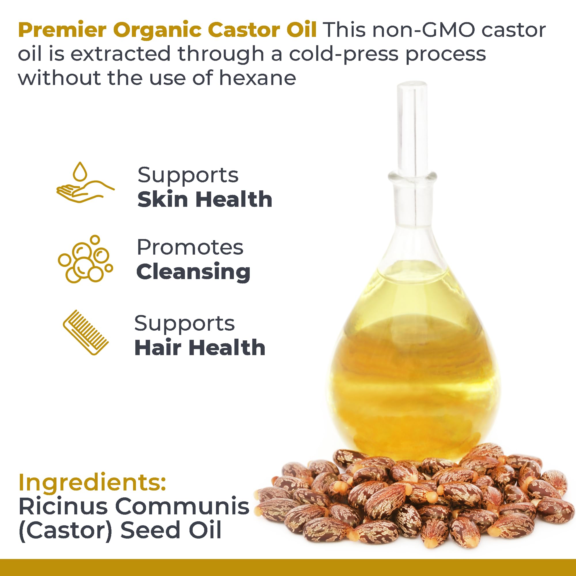 Premier Research Labs Organic Castor Oil applied to hair for shine and moisture.