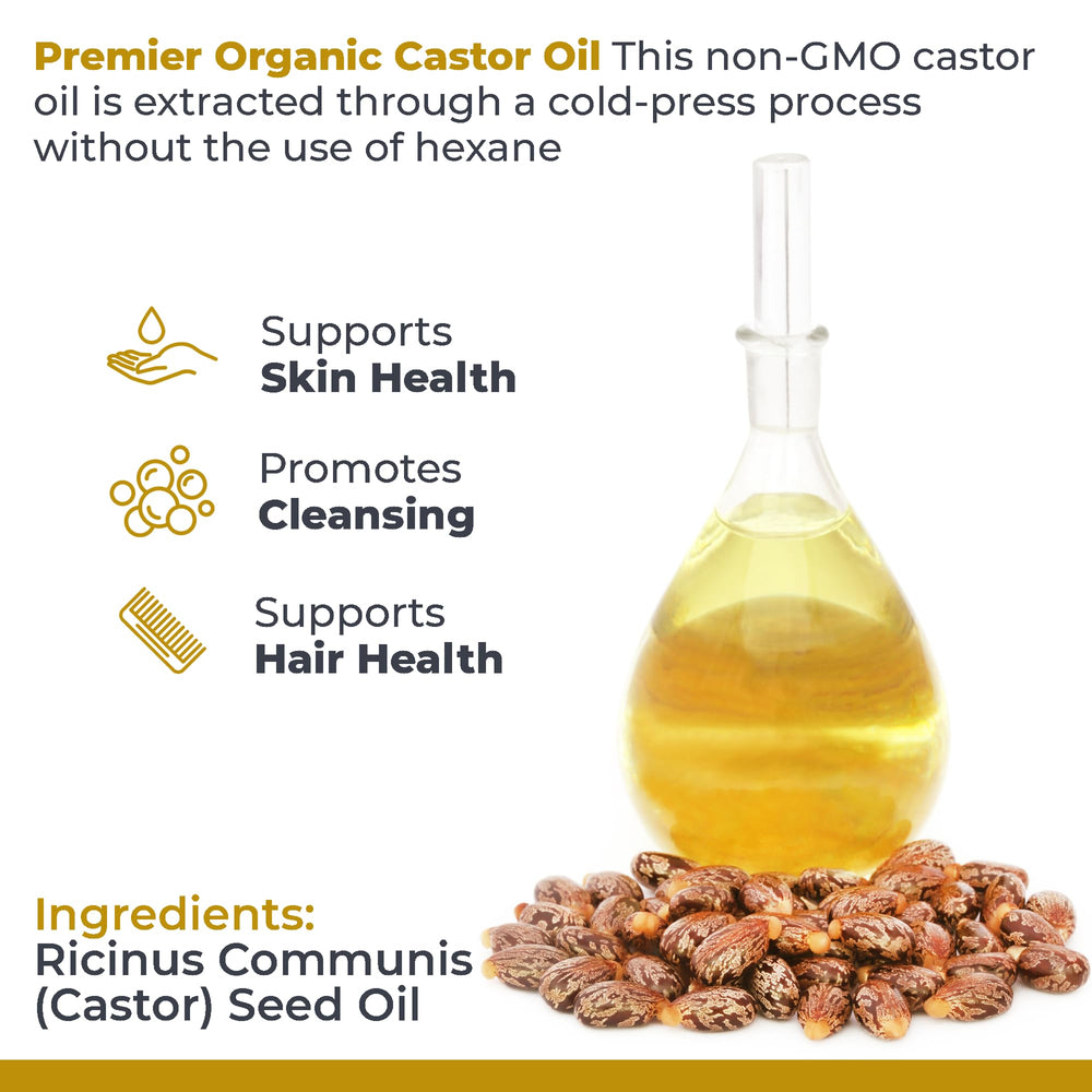 Premier Research Labs Organic Castor Oil applied to hair for shine and moisture.