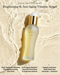 Premier Vitamin C Serum ingredient closeup emphasizes antioxidants and nourishing oils for youthful skin