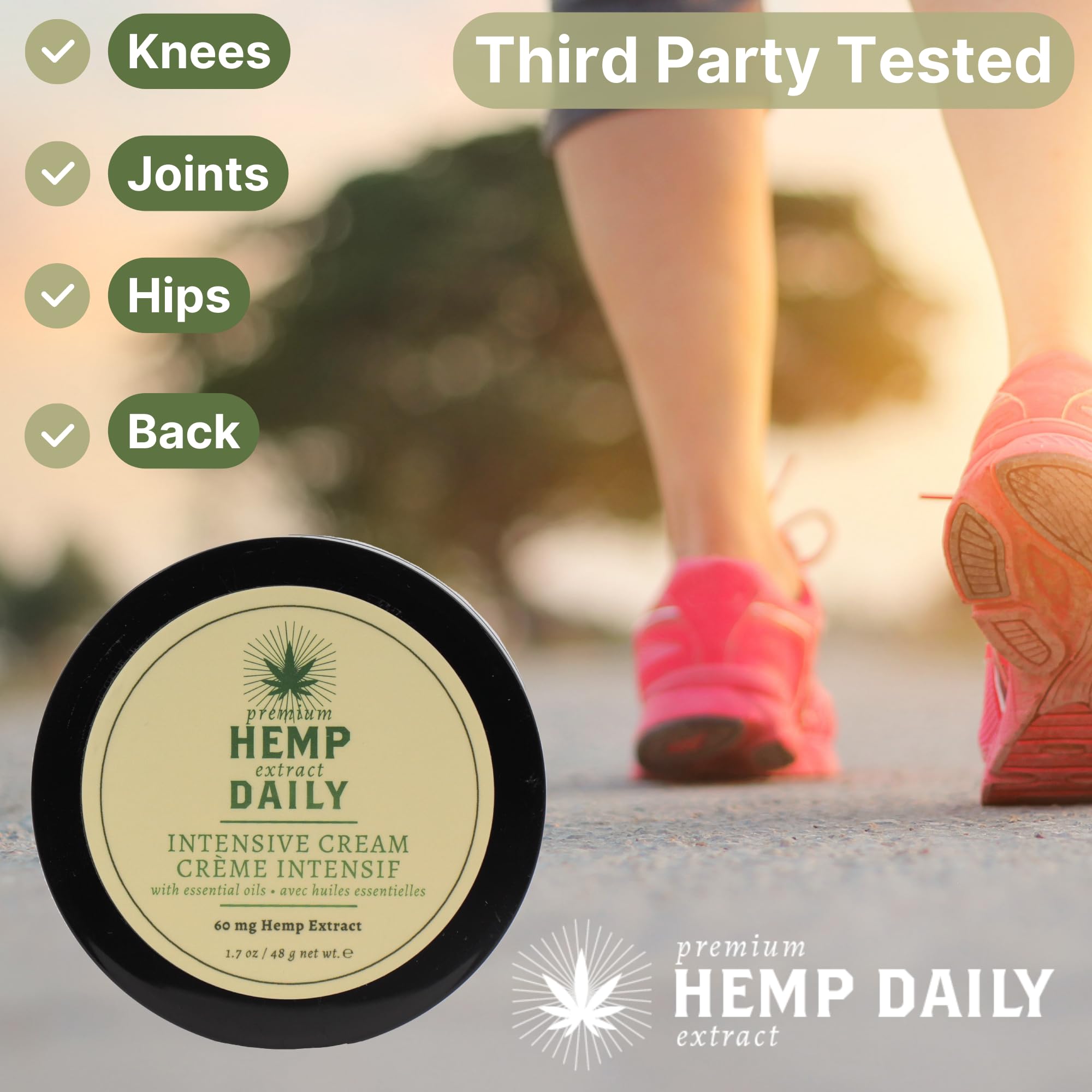 Premium Hemp Extract Daily Intensive Cream application gesture shows quick, easy moisturization for busy days.