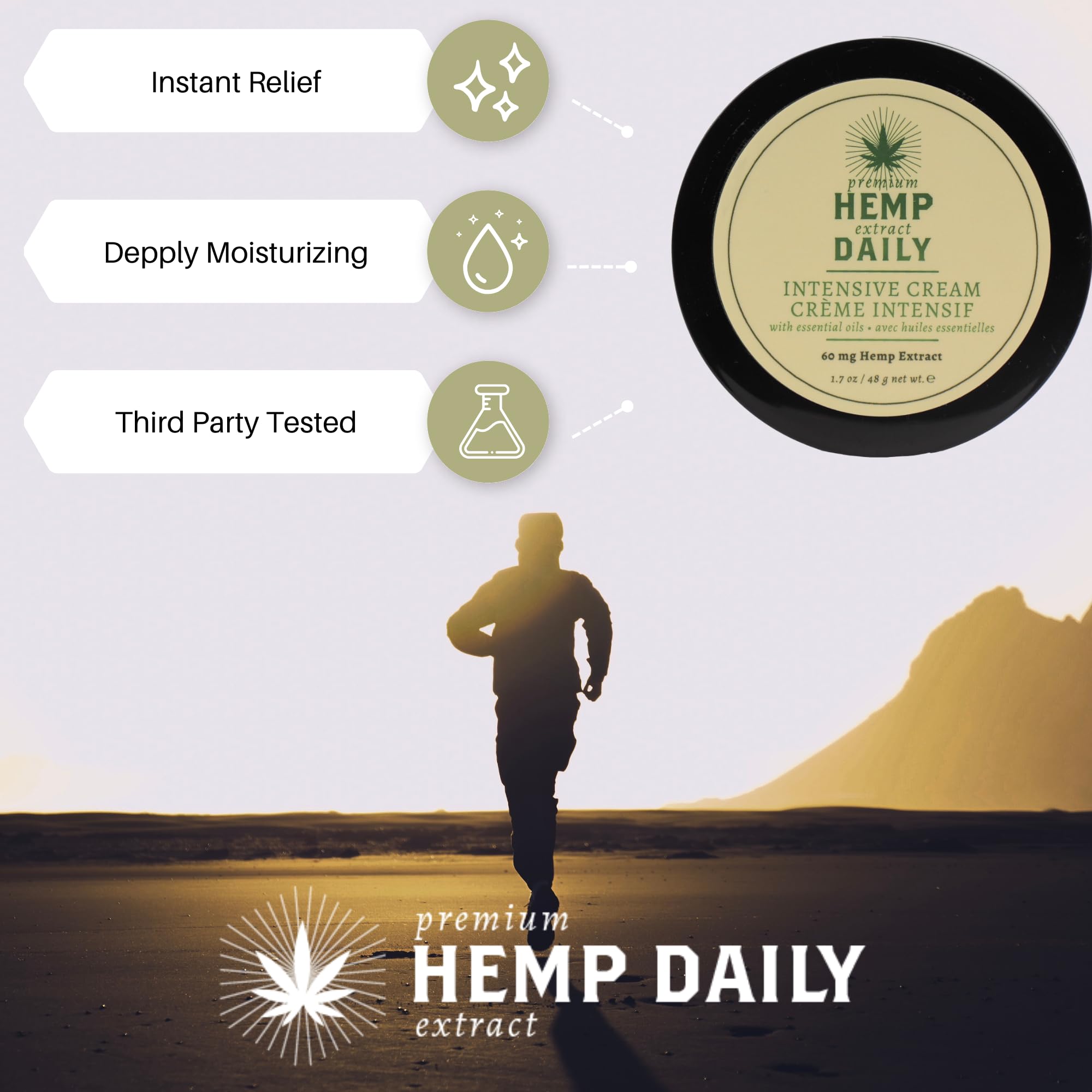 Premium Hemp Extract Daily Intensive Cream back application demonstrates targeted use on larger areas.