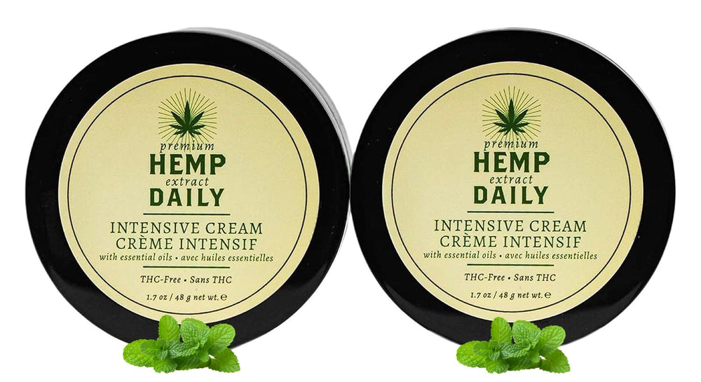 Premium Hemp Extract Daily Intensive Cream packaging highlights USA-made quality and natural ingredients.