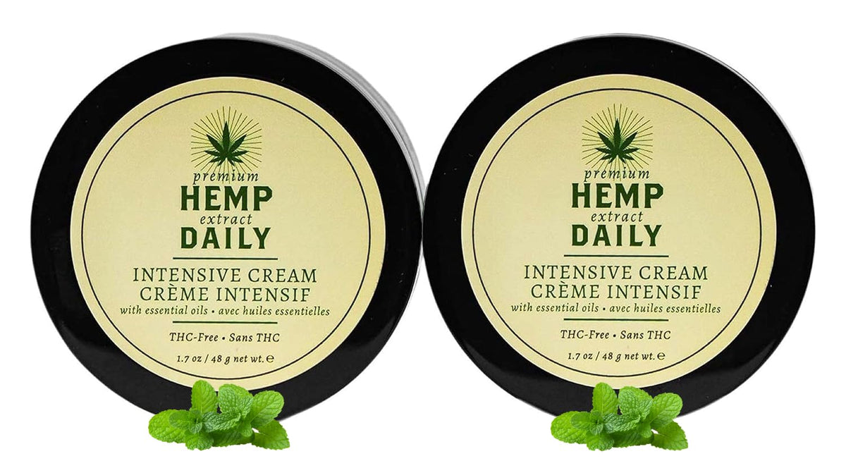Premium Hemp Extract Daily Intensive Cream packaging highlights USA-made quality and natural ingredients.