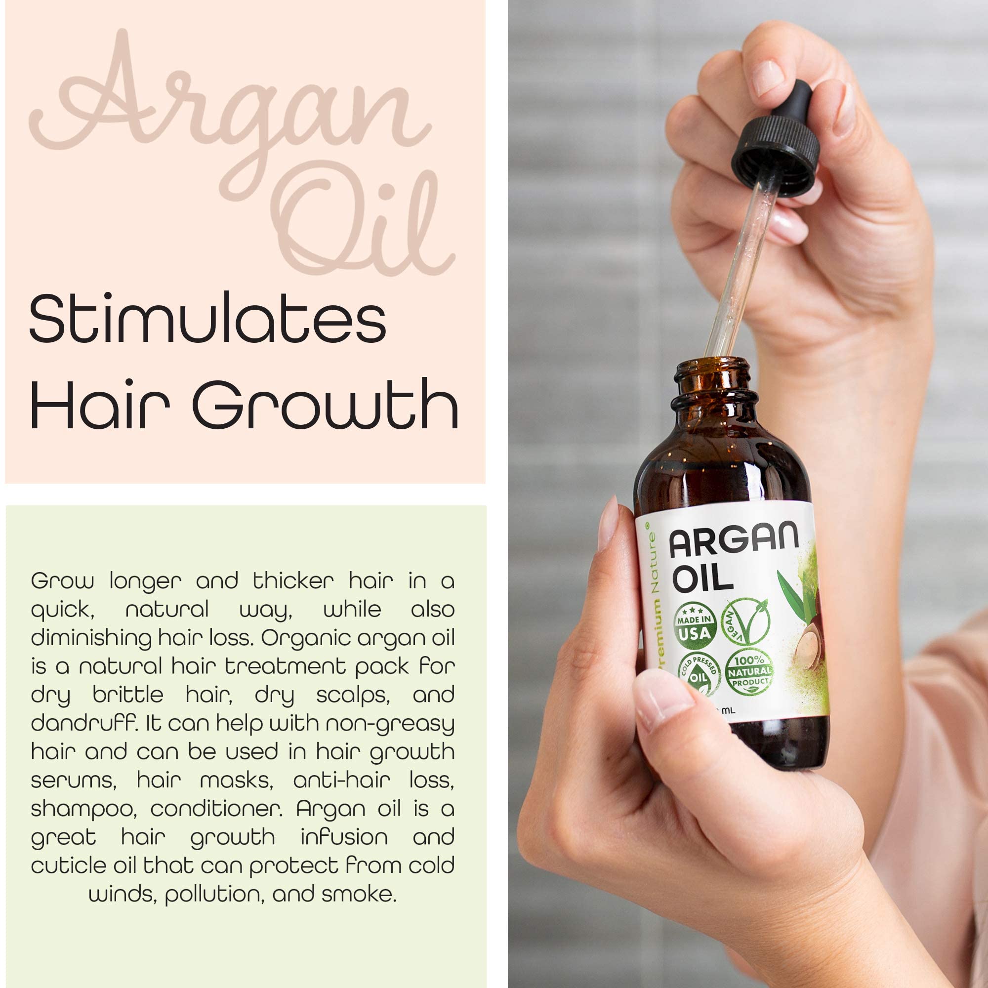 Premium Nature Aceite de Argán, cabello sin frizz con efecto luminoso.
