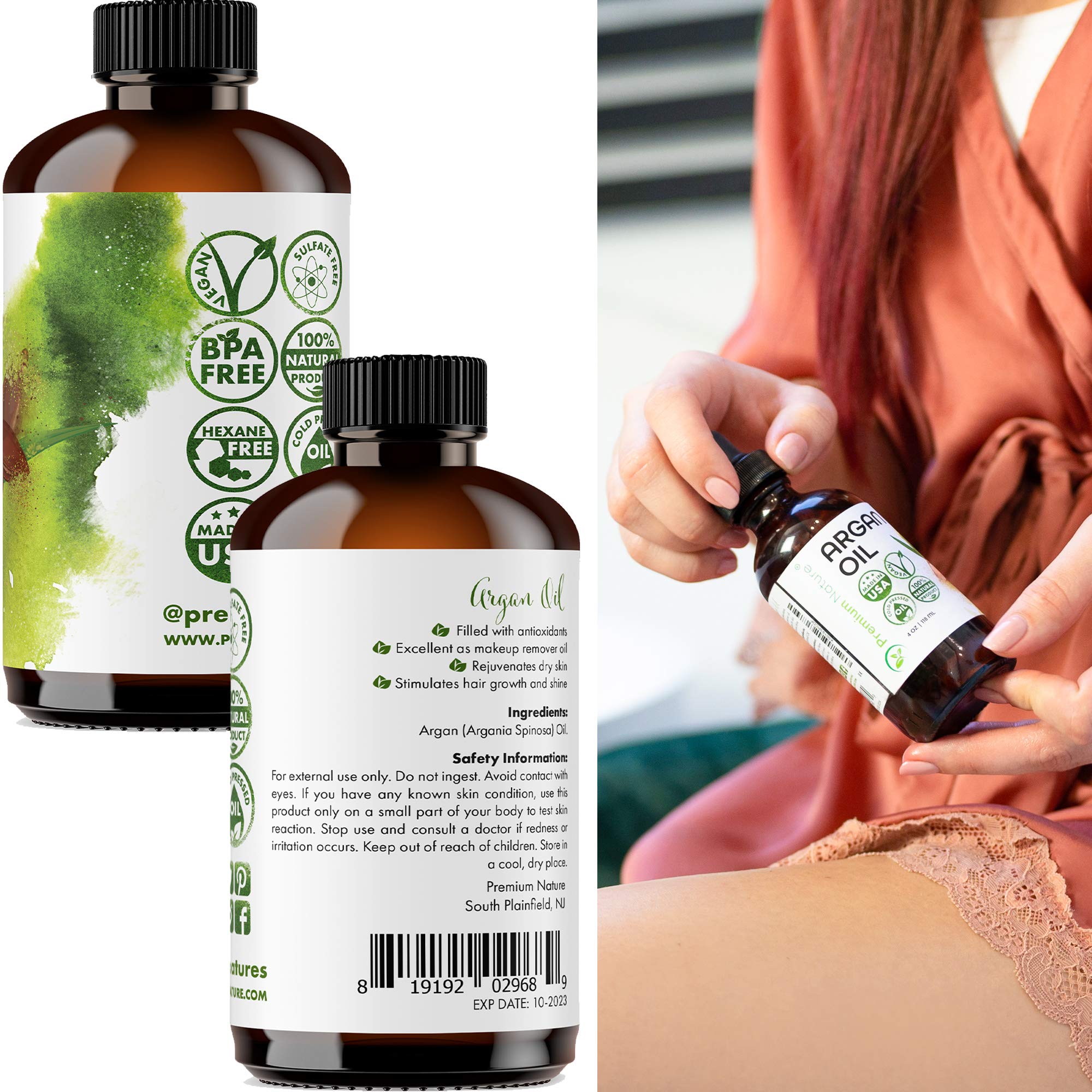 Premium Nature Aceite de Argán, ideal para belleza casera de cabello, piel y uñas.