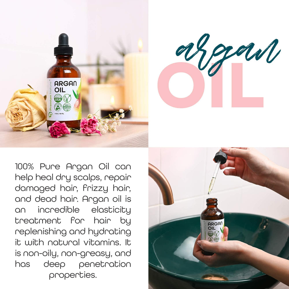 Premium Nature Argan Oil label detail highlighting 100% pure oil