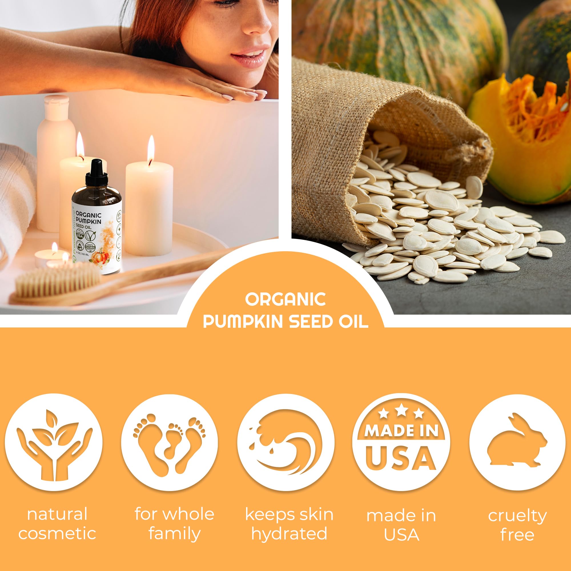 Premium Nature Pumpkin Seed Oil for hair care highlighting natural shine and softness