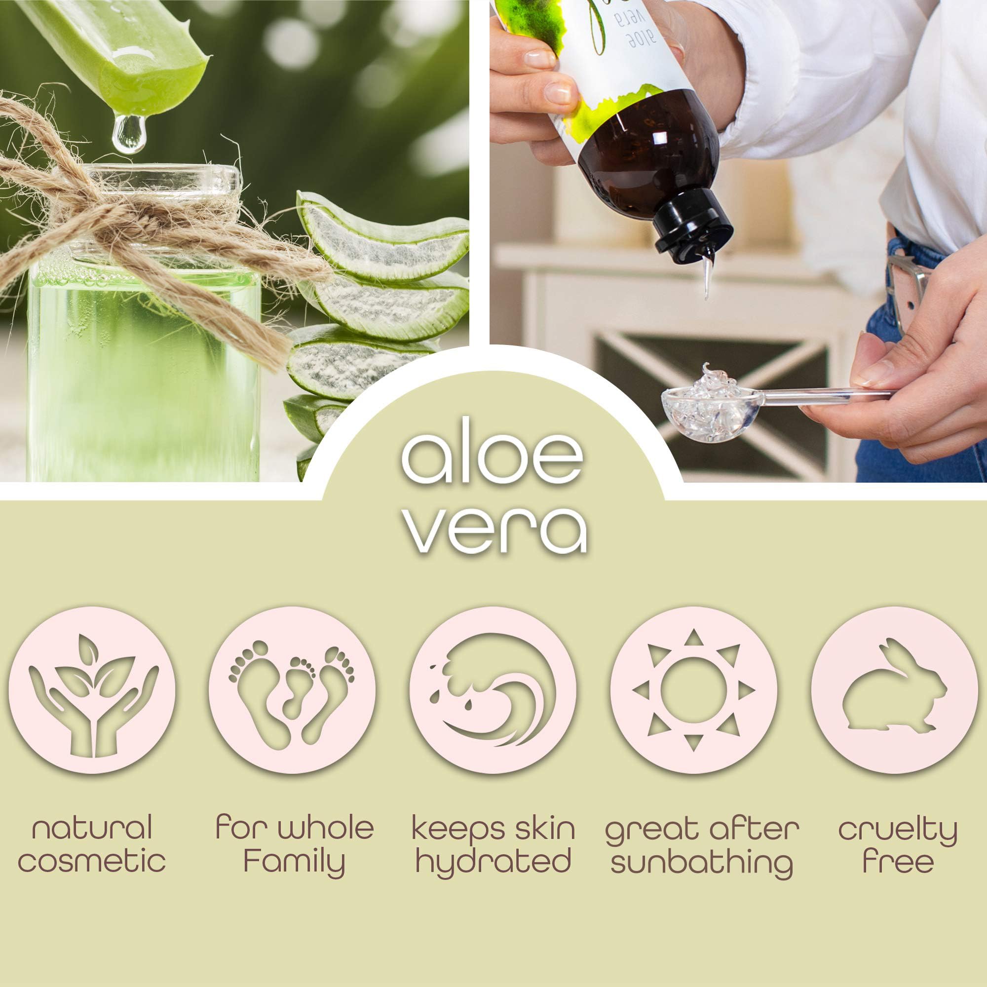 Premium Nature Pure Aloe Vera Gel fast absorption for non-greasy hydration.