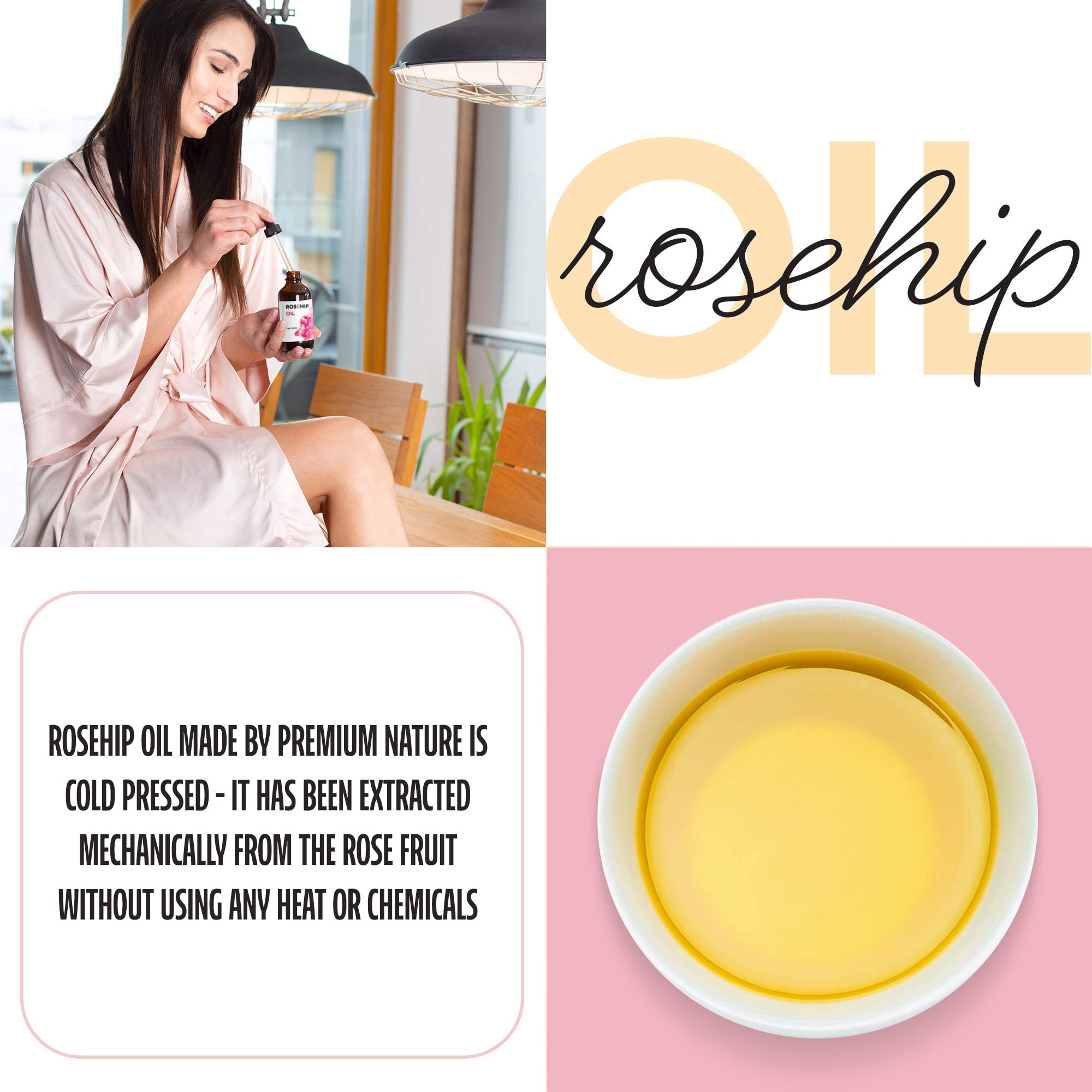 Premium Nature Rosehip Oil dropper for precise daily application