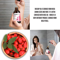 Premium Nature Rosehip Oil label shows cold-pressed purity