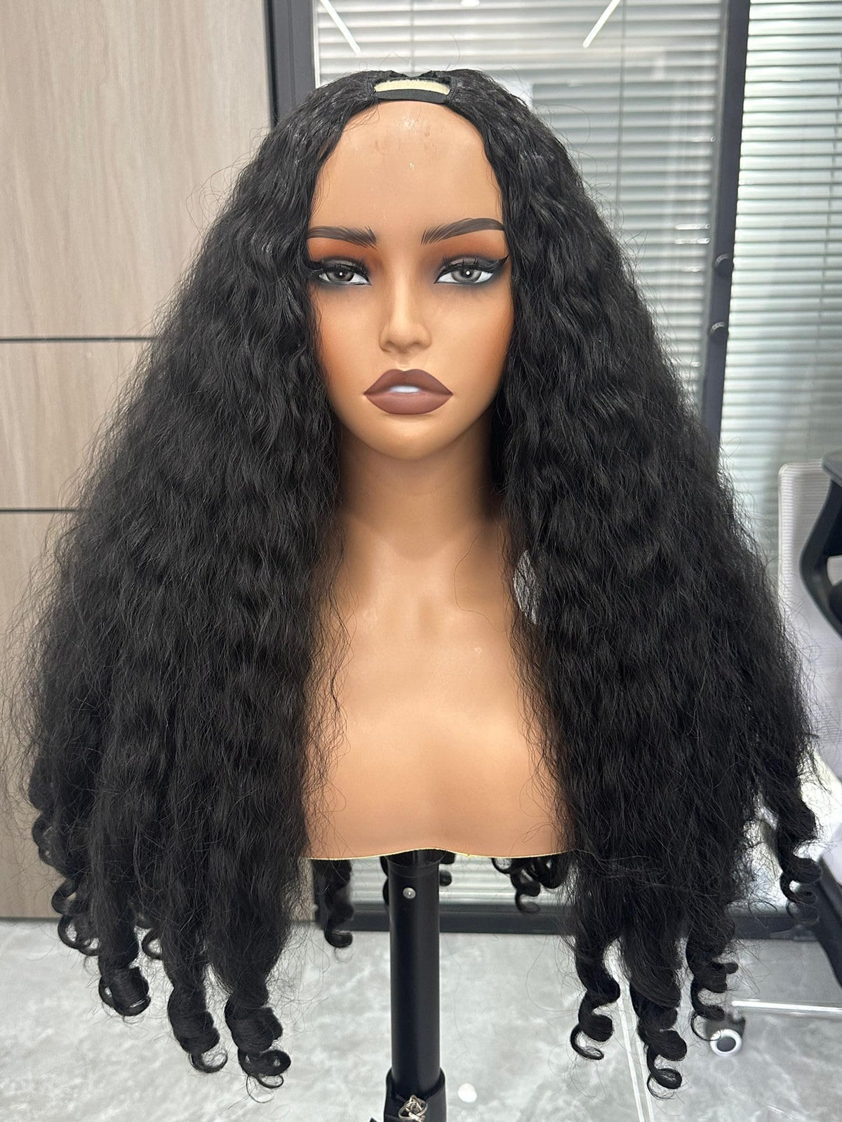 Prempo Afro V Part wig with unique curly end adds bold volume for day-to-night looks