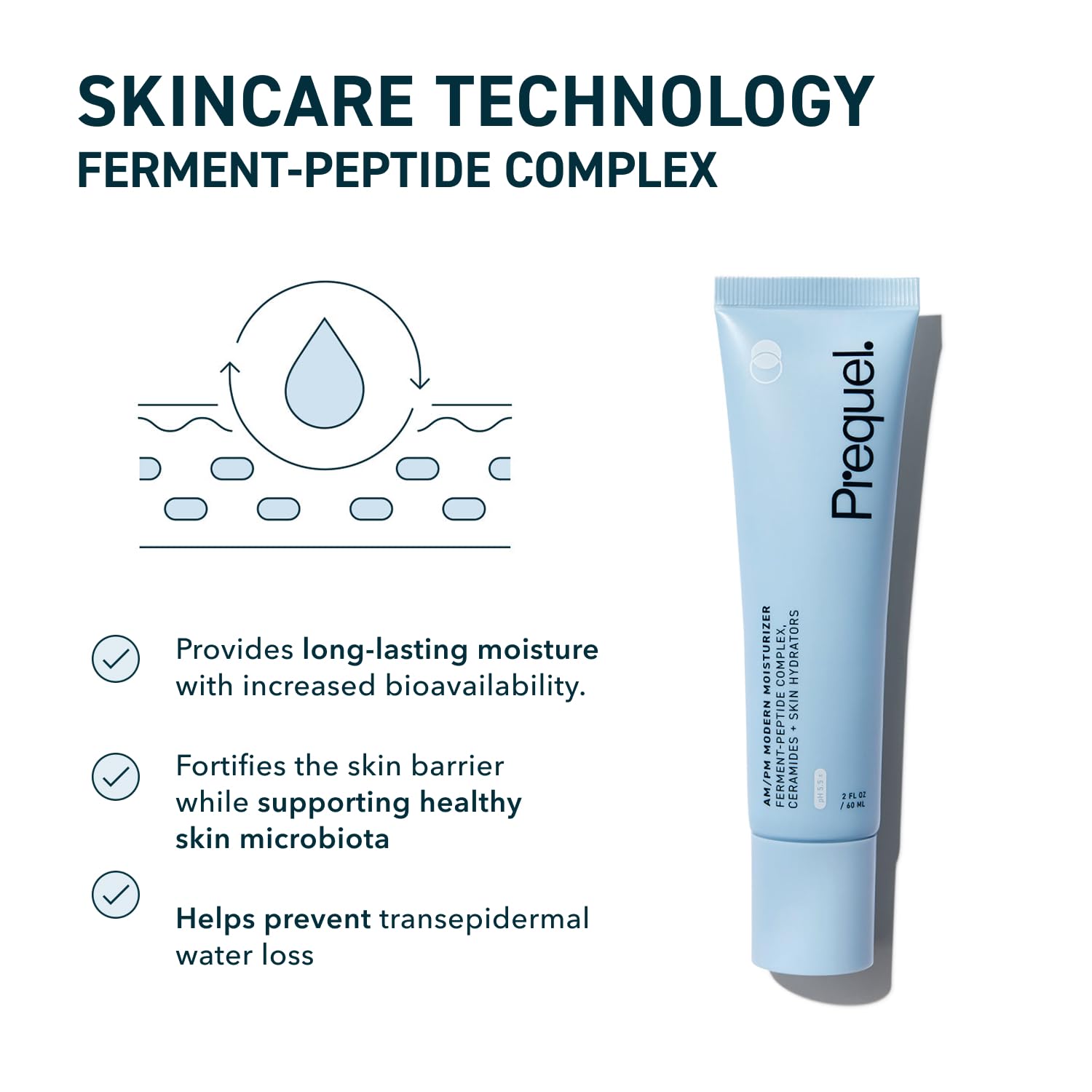 Prequel Skin AM/PM Modern Moisturizer ferment-peptide visual highlighting microbiota-friendly hydration