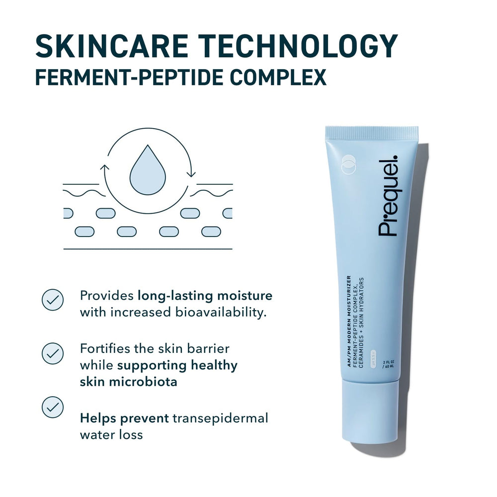 Prequel Skin AM/PM Modern Moisturizer ferment-peptide visual highlighting microbiota-friendly hydration