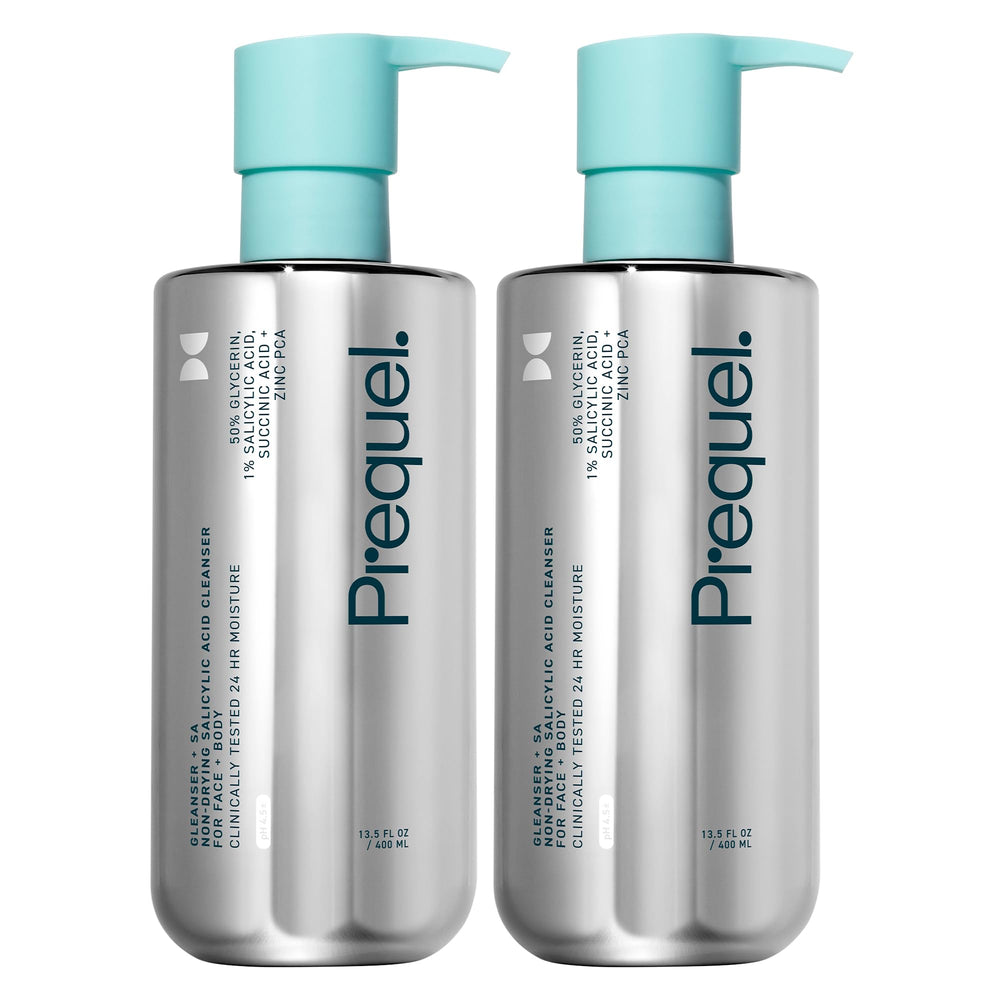 Prequel Skin Gleanser SA bottle with pump for easy daily cleansing