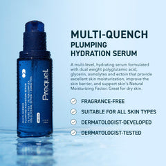 Prequel Skin Multi-Quench serum on hand showing quick-absorbing texture