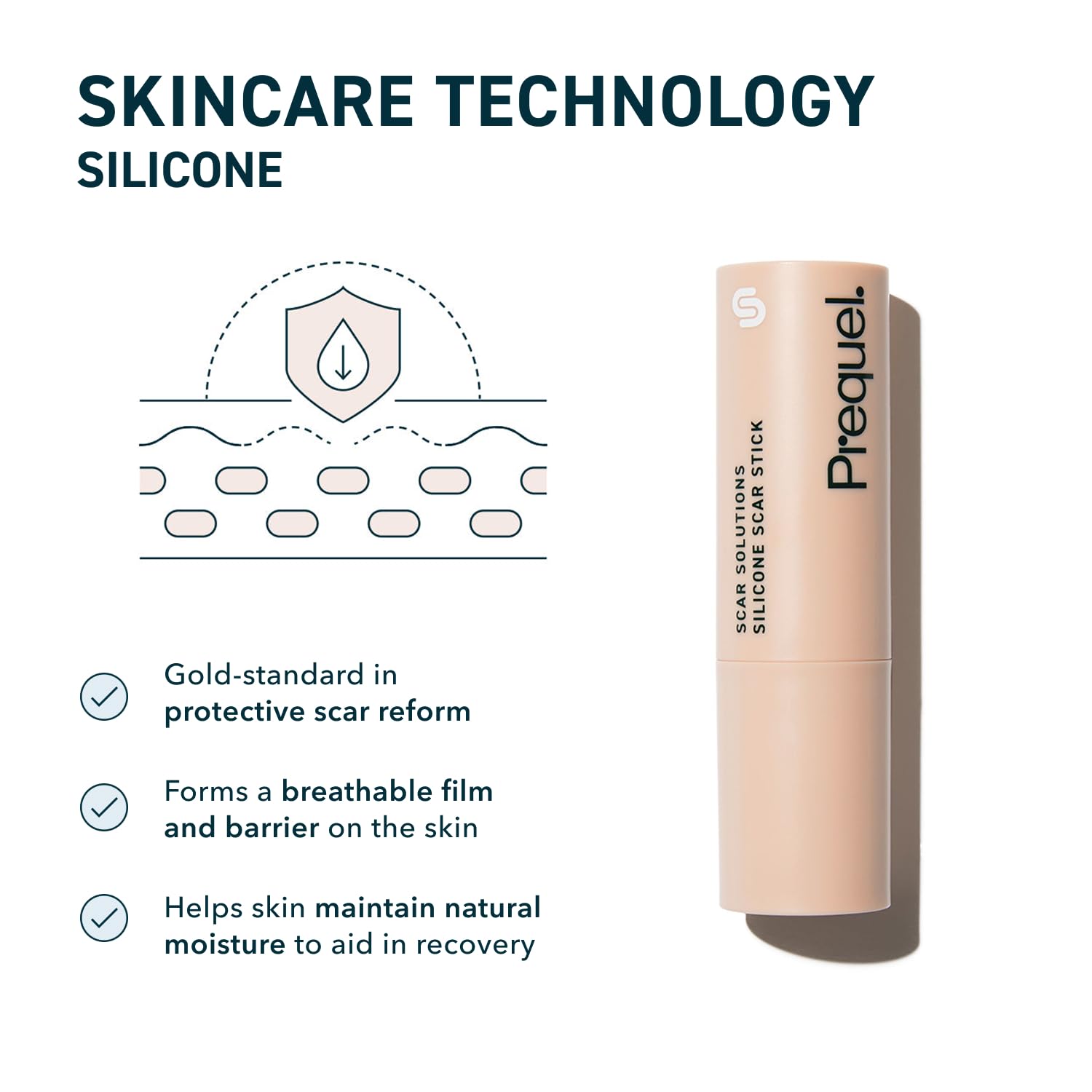Prequel Skin Scar Solutions moisture barrier keeps skin hydrated during recovery.