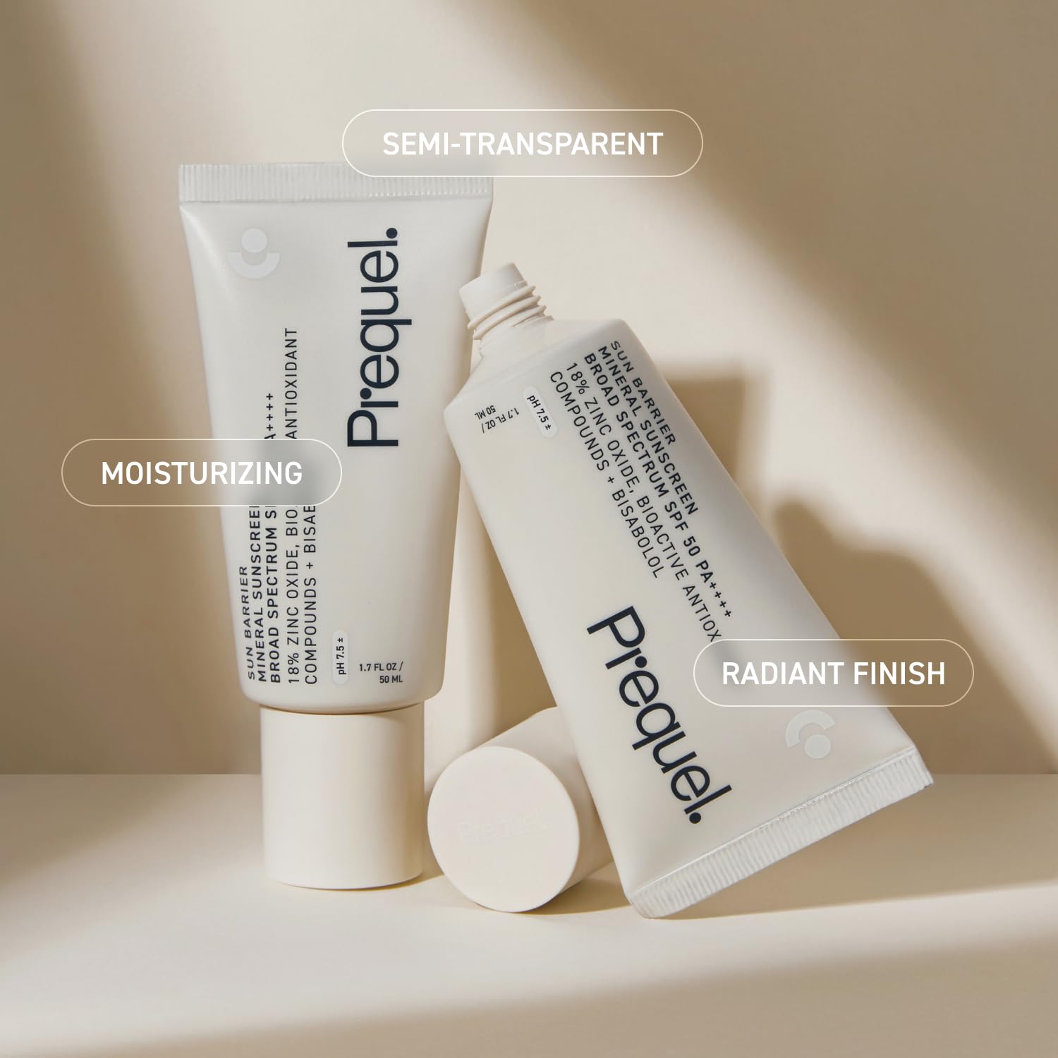 Prequel Skin Sun Barrier zinc oxide close-up emphasizes mineral UV filter