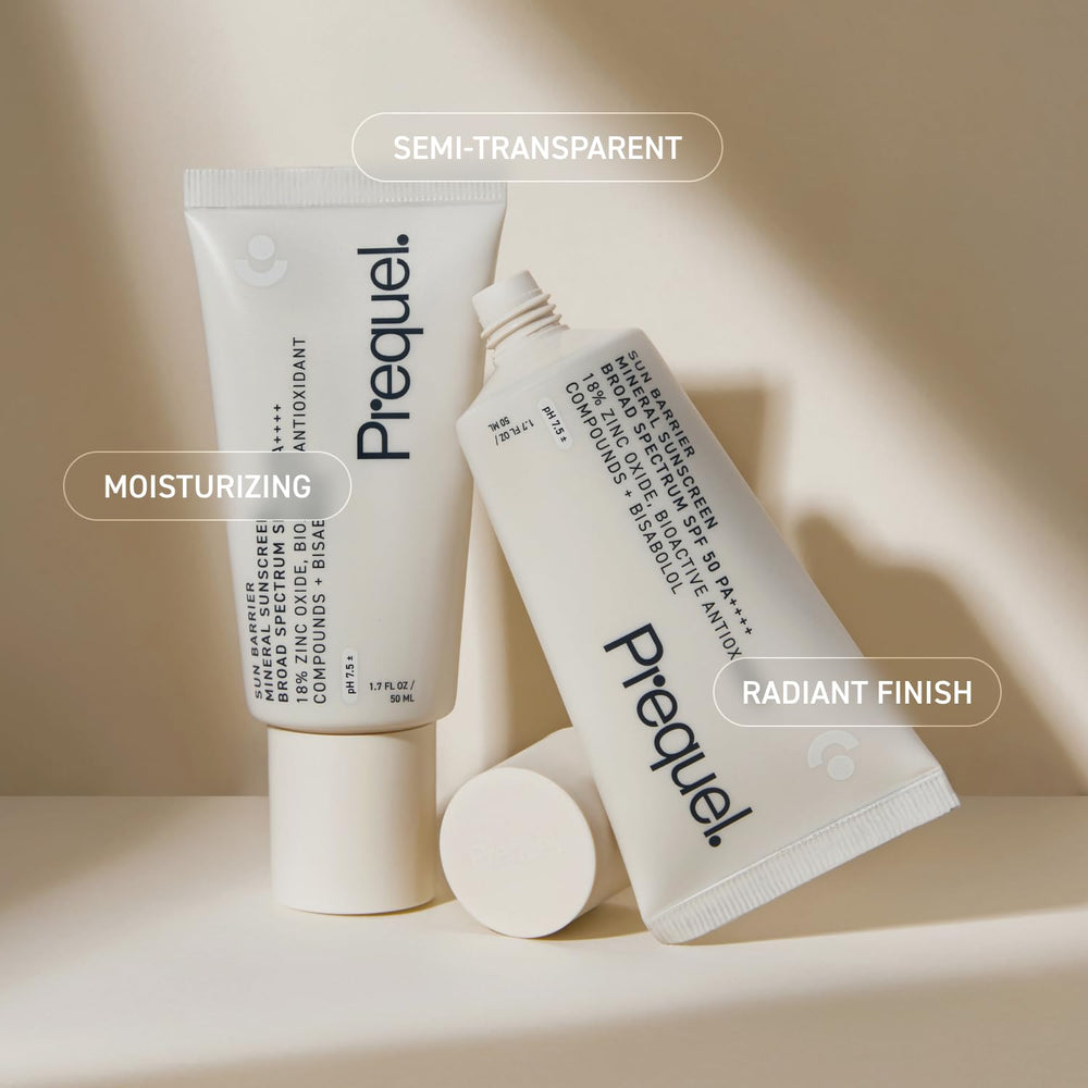 Prequel Skin Sun Barrier zinc oxide close-up emphasizes mineral UV filter