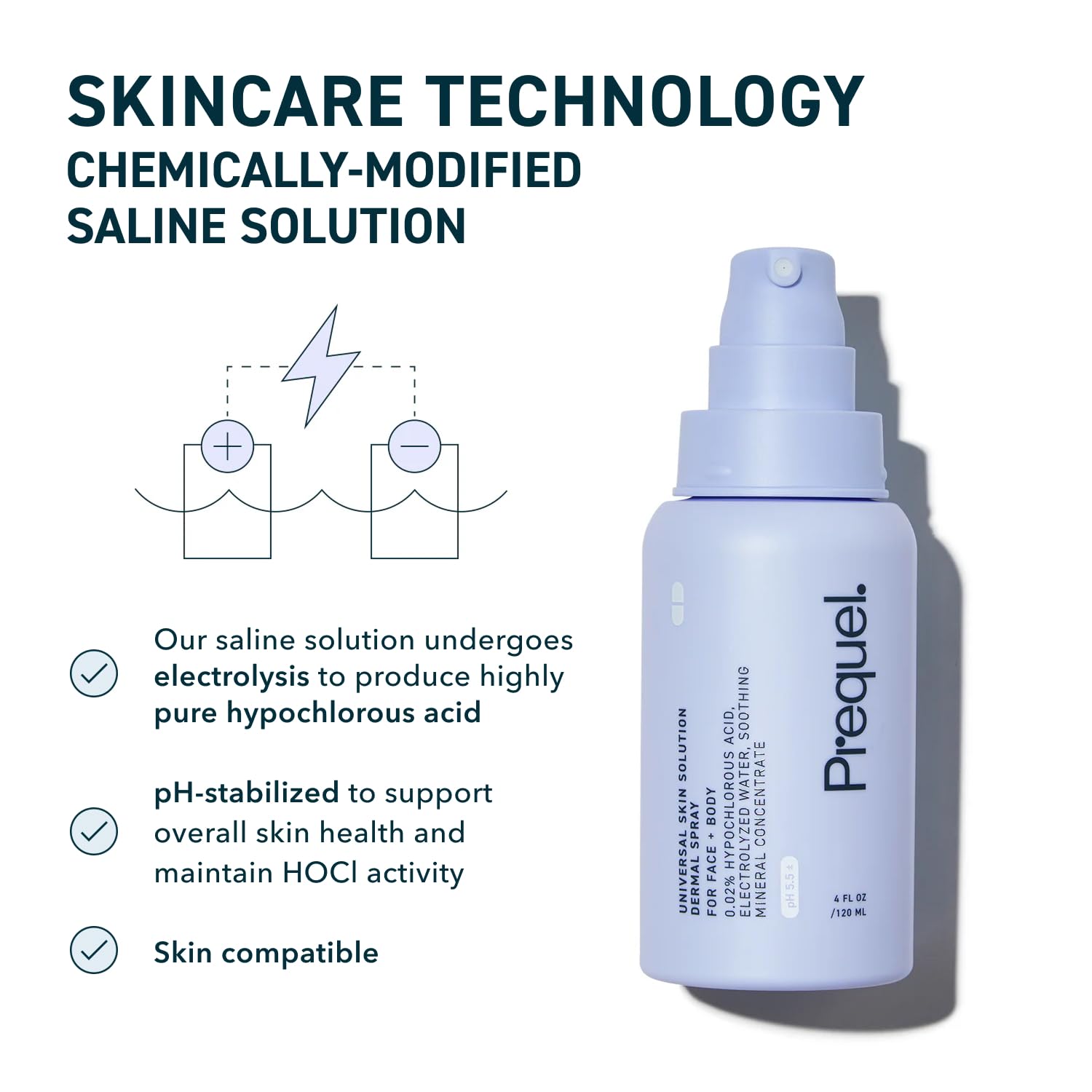 Prequel Skin Universal electrolyzed-water focus delivers a pure, cooling mist for daily care.