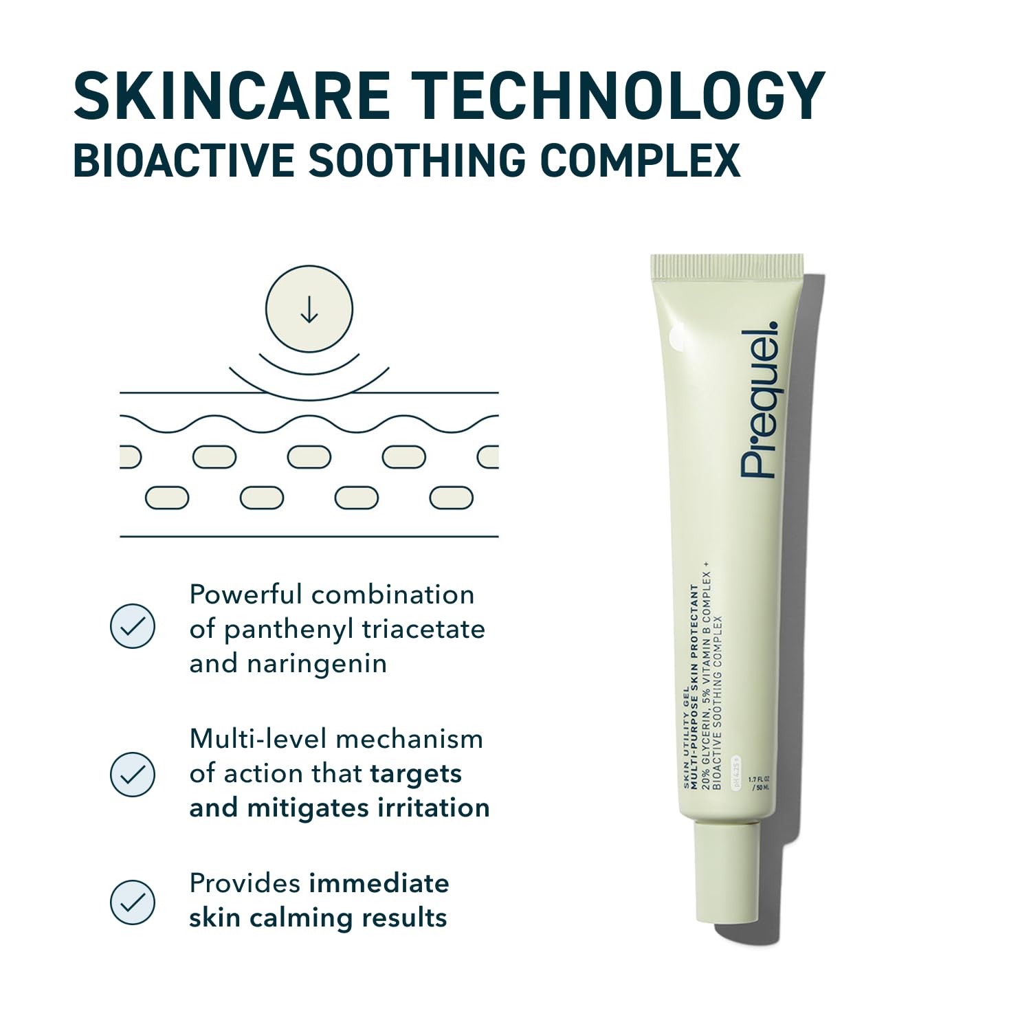 Prequel Skin Utility Gel applied on face, elbows, and knees for dry skin relief.