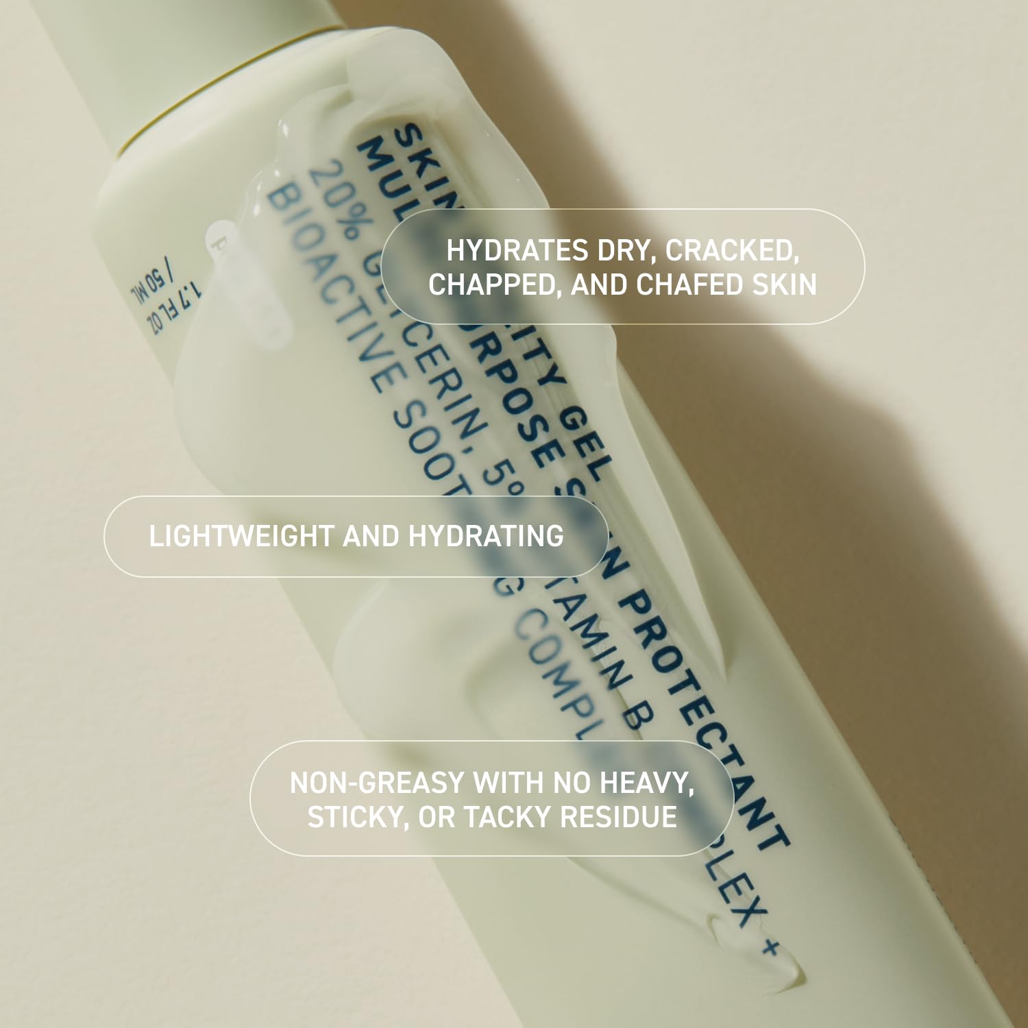 Graphic of glycerin and soothing complex icons for Prequel Skin Utility Gel ingredients.