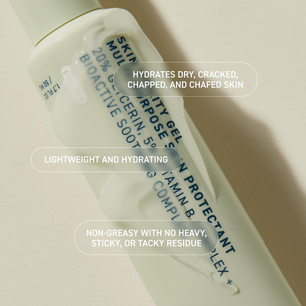 Graphic of glycerin and soothing complex icons for Prequel Skin Utility Gel ingredients.