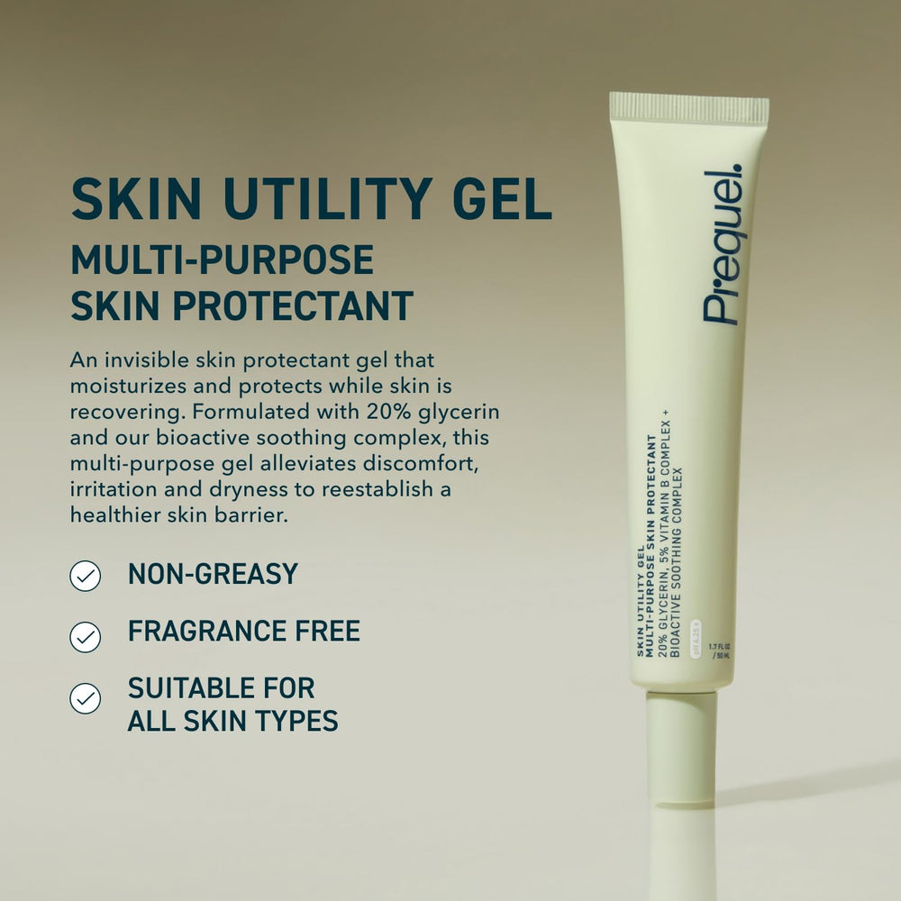 Close-up of Prequel Skin Utility Gel texture showing a lightweight, non-greasy finish.