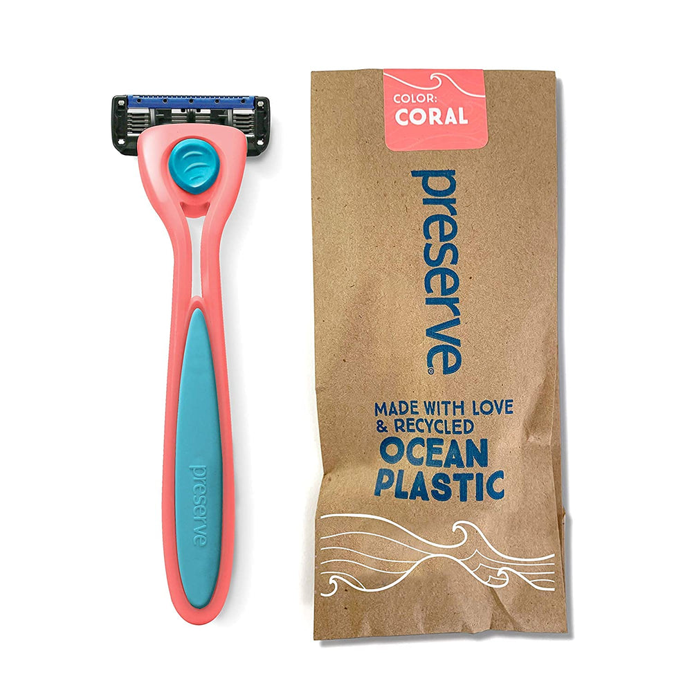 Preserve POPi shave 5 razor handle coral pink for sustainable, comfortable grip