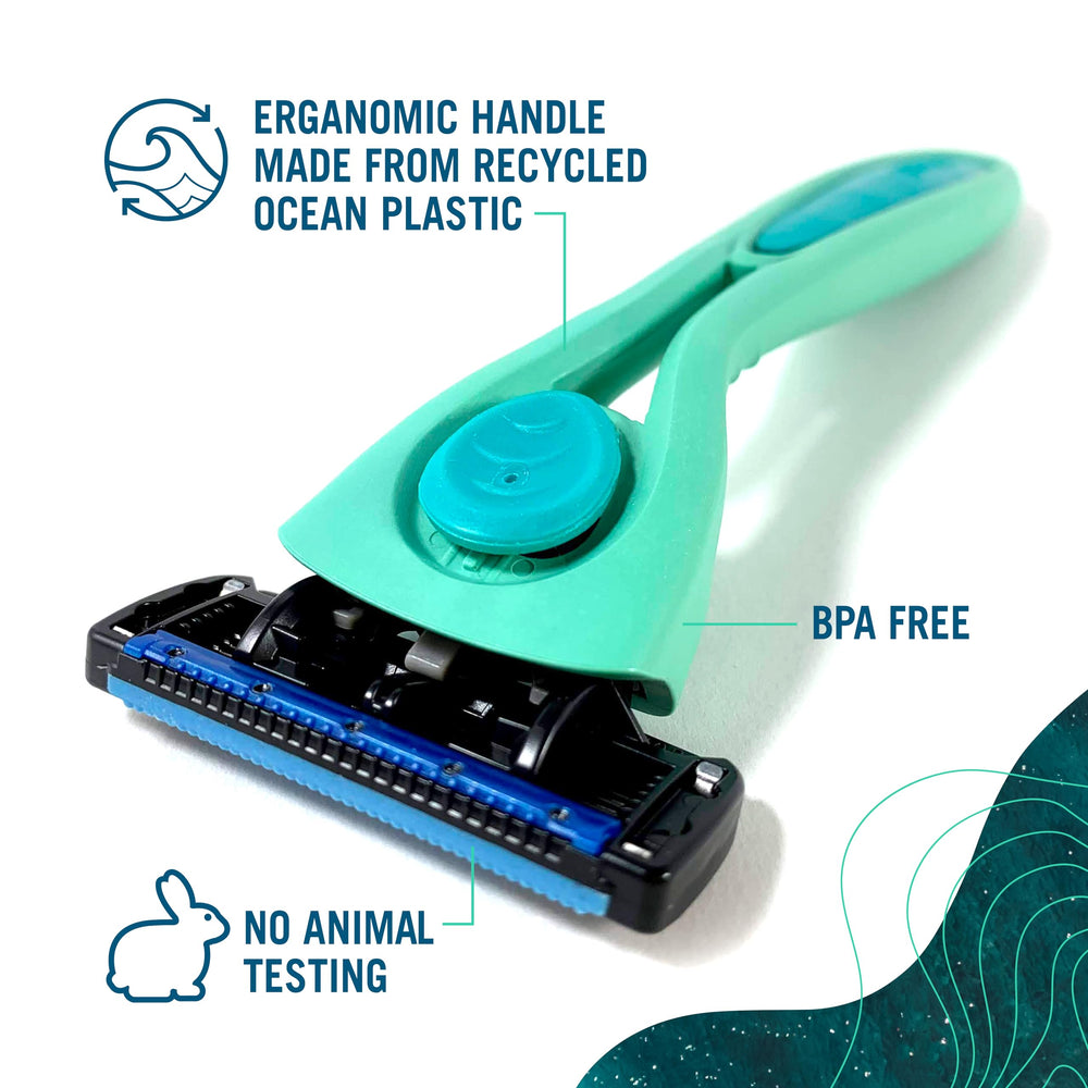 Preserve POPi shave system coral pink front view showing eco-friendly design