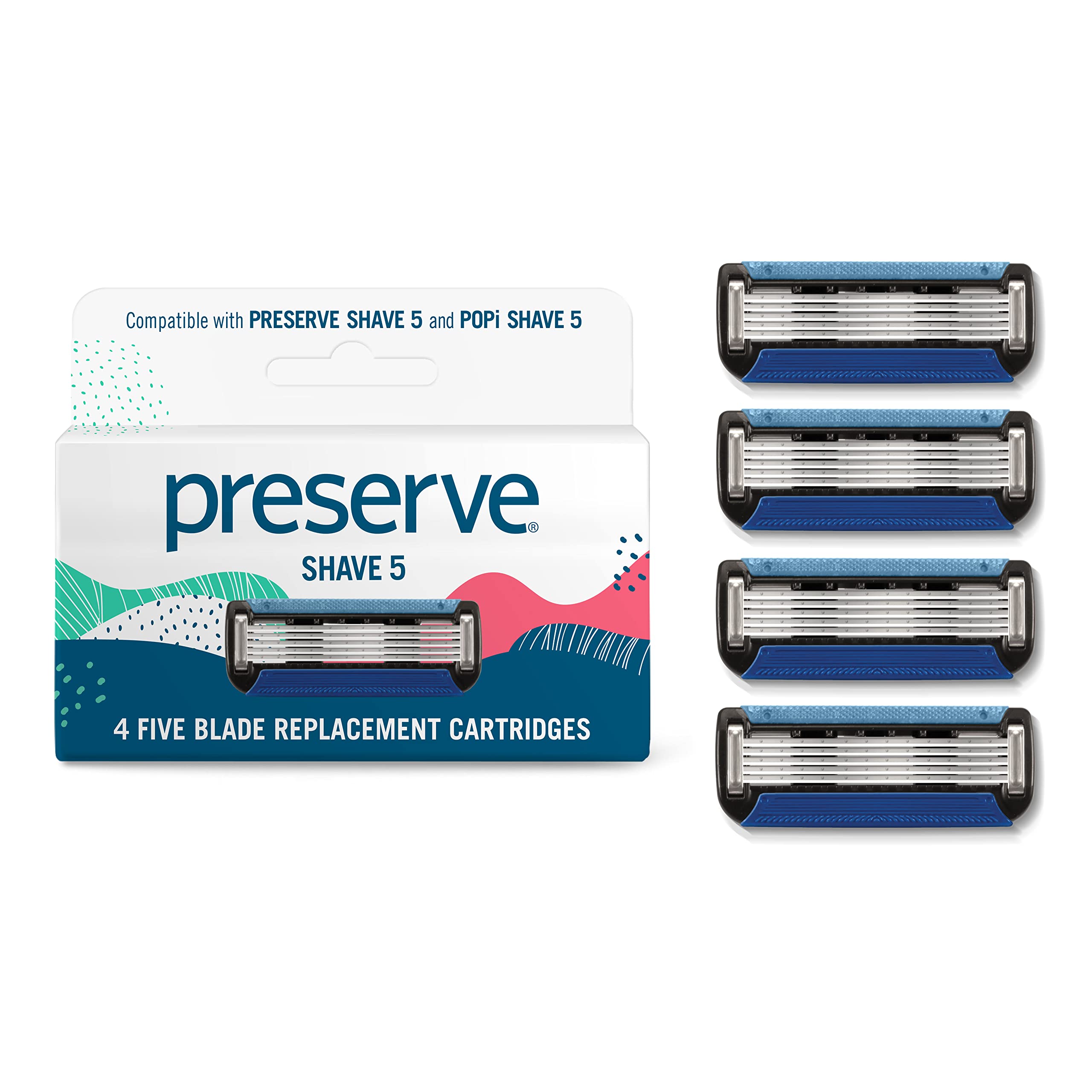 Preserve Shave 5 pack overview with eco-friendly packaging for sustainable grooming.