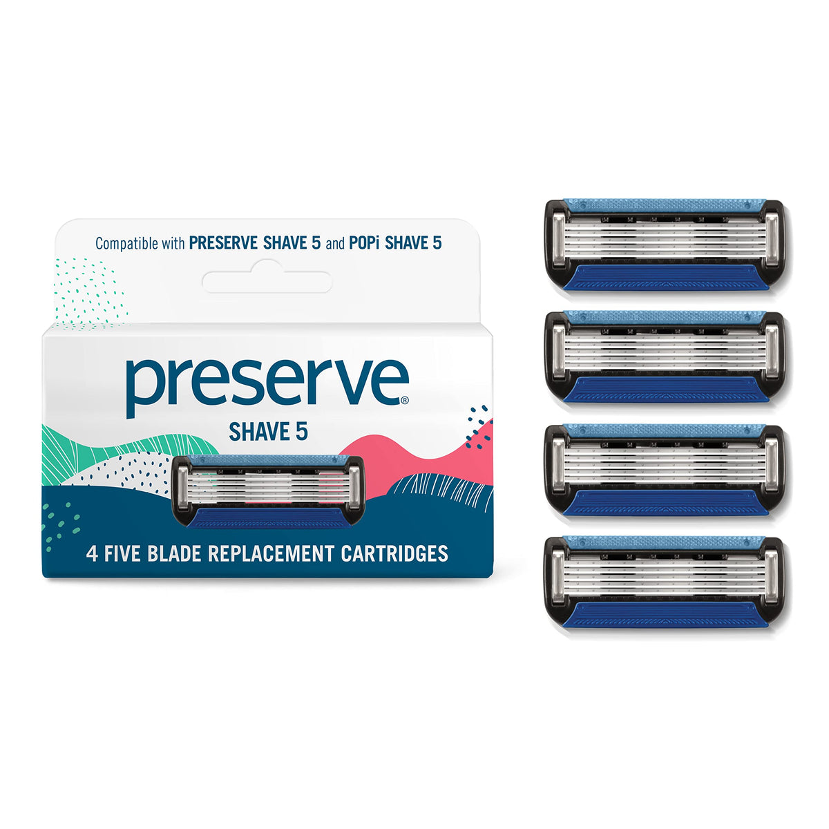 Preserve Shave 5 pack overview with eco-friendly packaging for sustainable grooming.