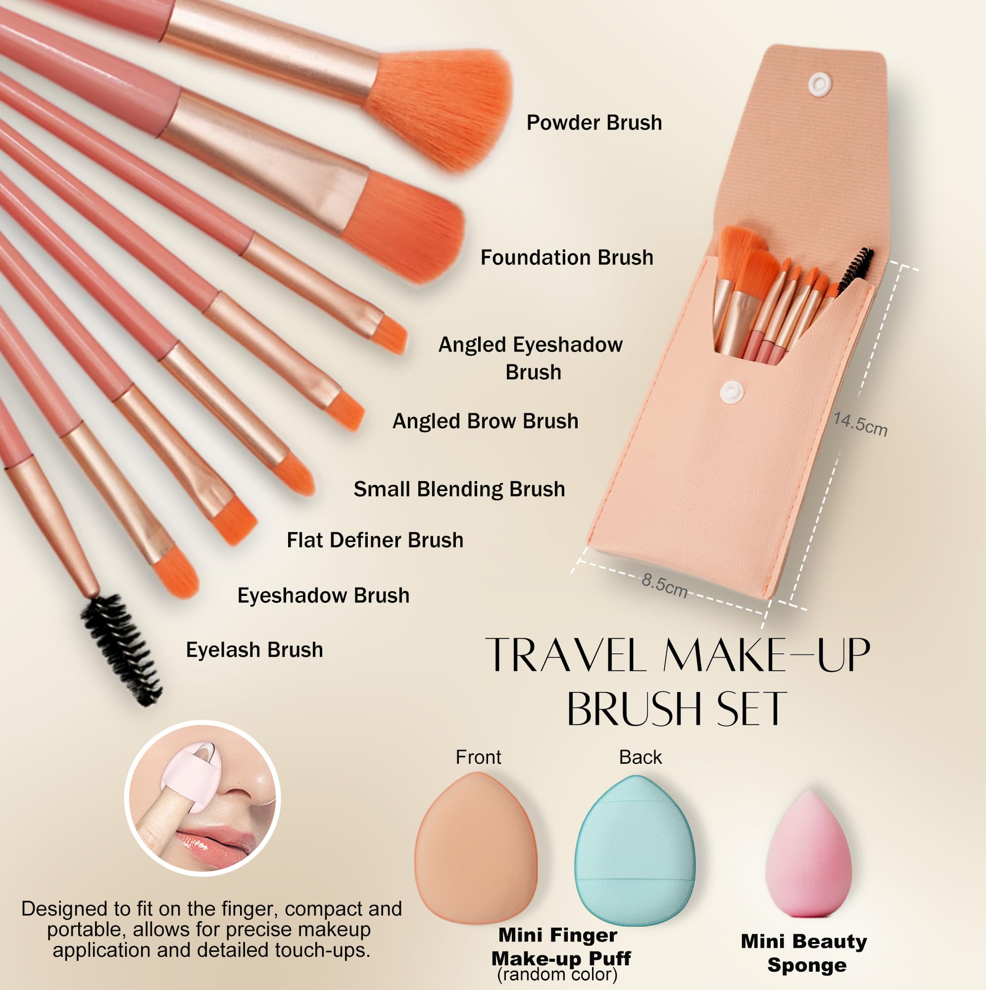 PrettyCare travel makeup containers set with brushes, showing compact toolkit for quick on-the-go looks.