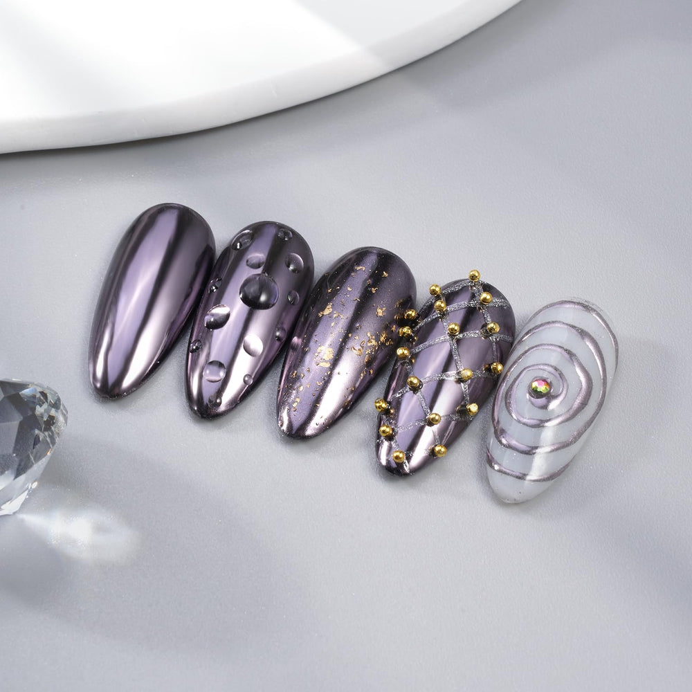 Pretty Diva chrome nail powder swatch shows a shiny mirror finish on nails.