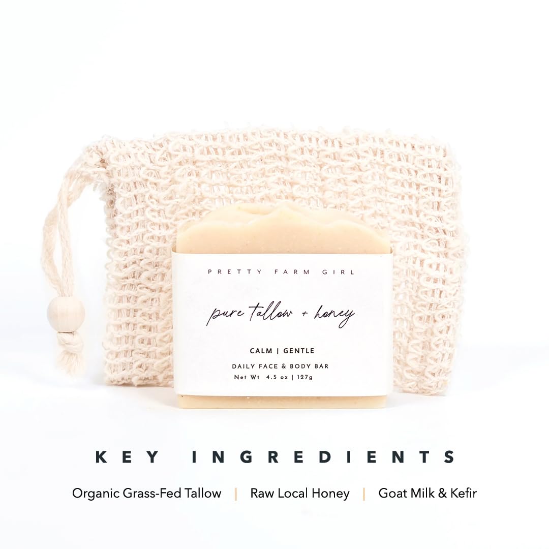 Pretty Farm Girl Pure Tallow + Honey Soap Bar handcrafted with goat milk.