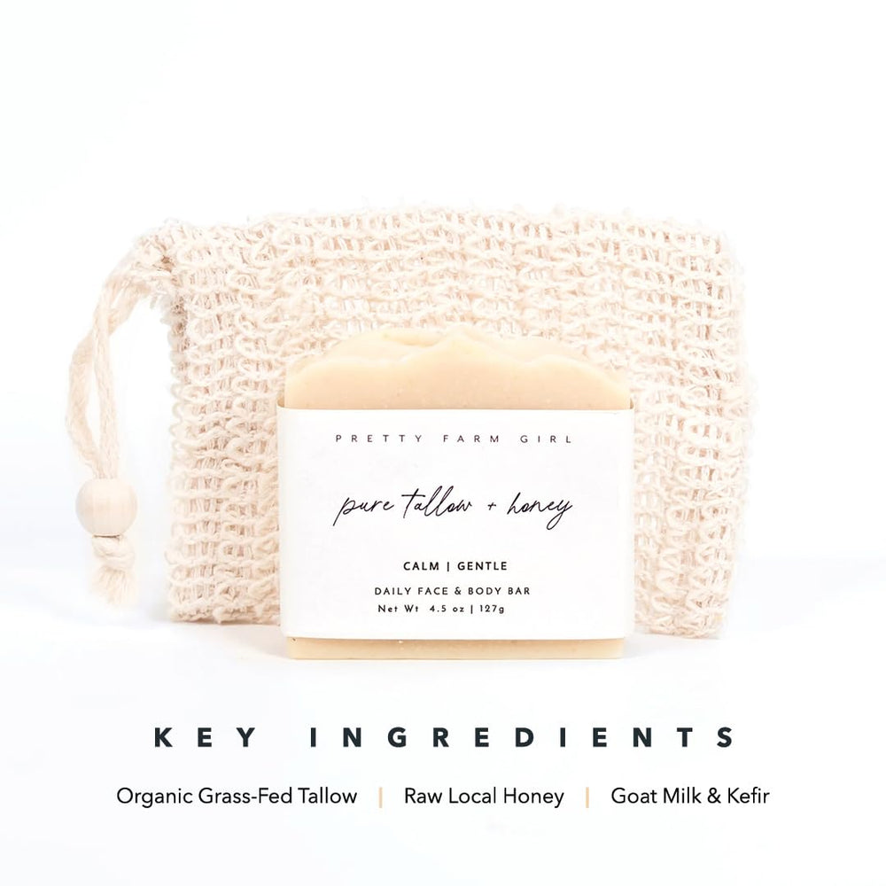 Pretty Farm Girl Pure Tallow + Honey Soap Bar handcrafted with goat milk.
