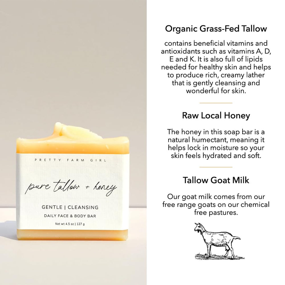 Pretty Farm Girl Pure Tallow + Honey Soap Bar recyclable packaging.