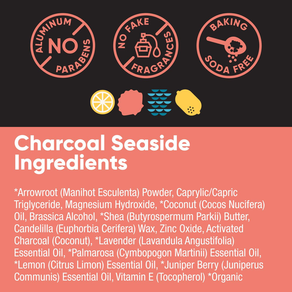Pretty Frank deodorant ingredients panel showcases coconut oil and shea butter for skin nourishment.