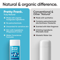 Pretty Frank deodorant stick applying with 1-2 swipes for quick freshness.