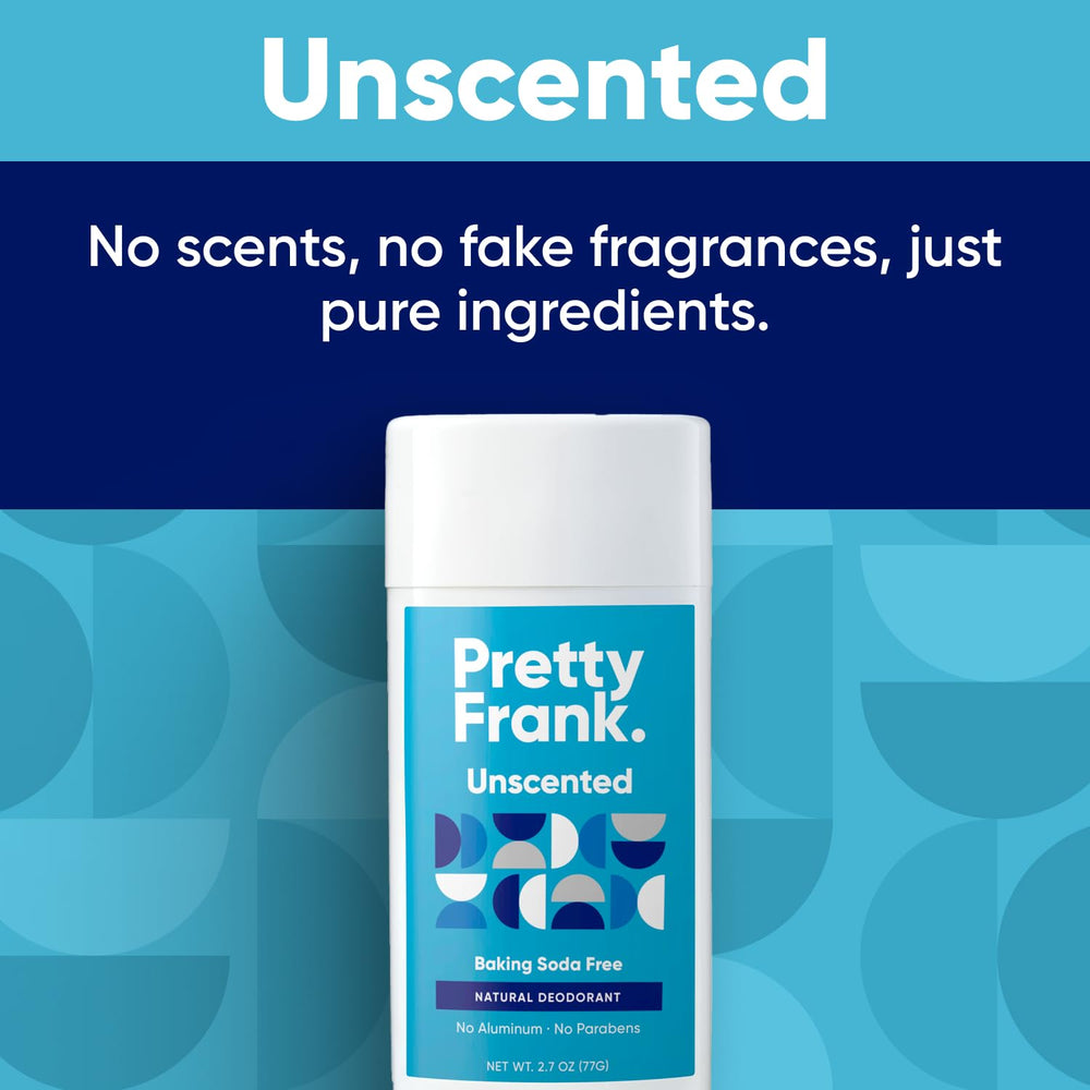 Pretty Frank unscented deodorant stick in use with easy 1-2 swipe application.