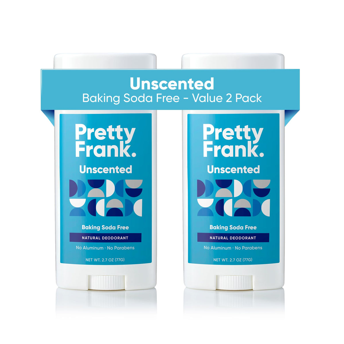 Pretty Frank deodorant stick unscented 2-pack on shelf for sensitive skin.