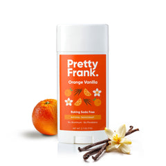 Pretty Frank orange-vanilla deodorant stick provides refreshing scent and daily odor protection.
