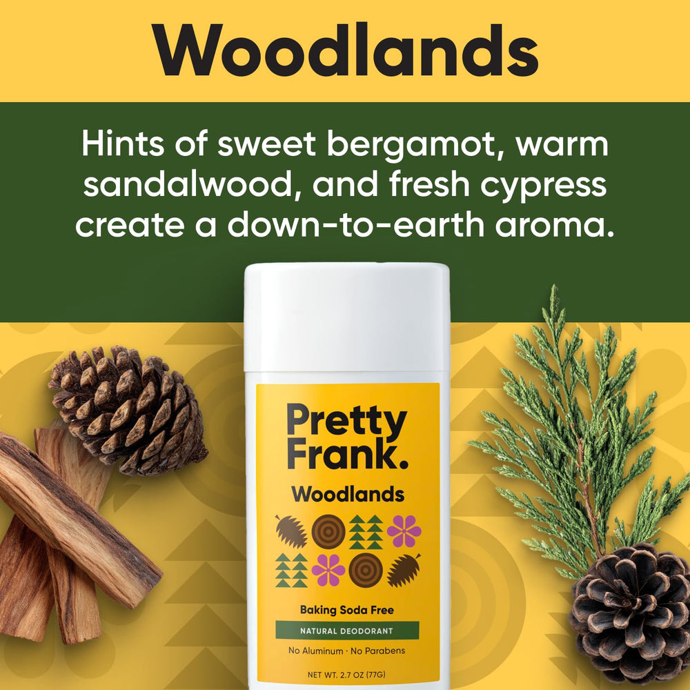 Pretty Frank Woodlands deodorant ingredients: clean, natural, nourishing oils for sensitive skin.