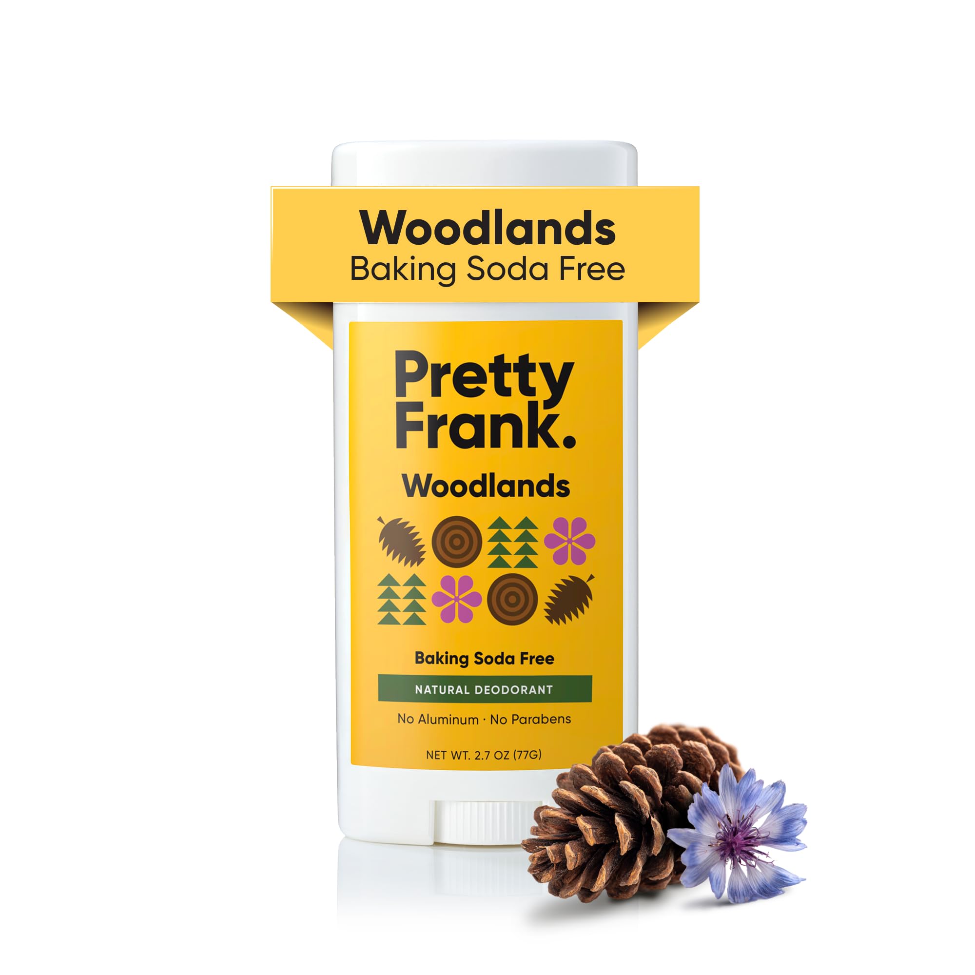 Pretty Frank Woodlands deodorant stick with earthy aroma for daily freshness.