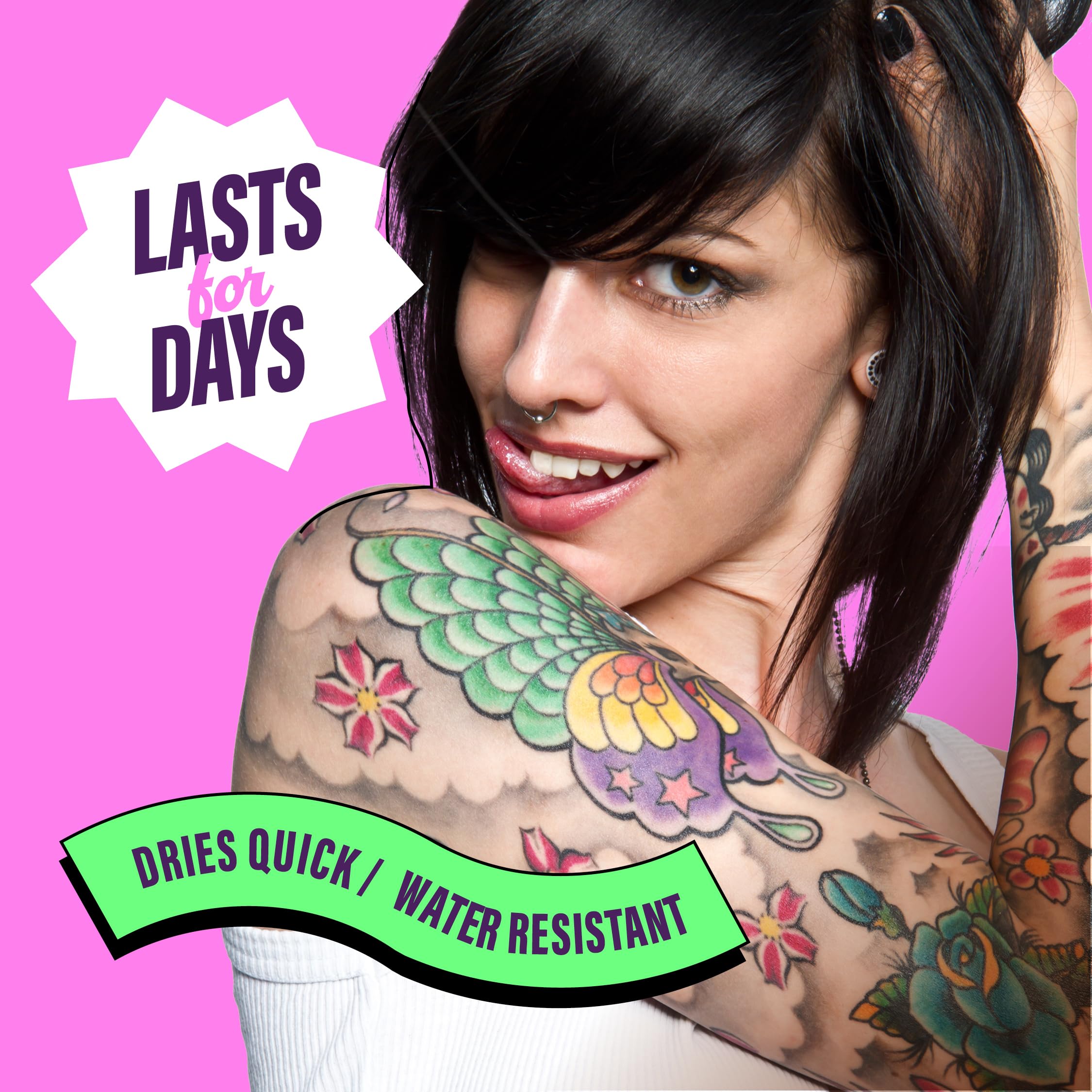 Pretty Me tattoo markers feature durable tips for precise, detailed artwork.