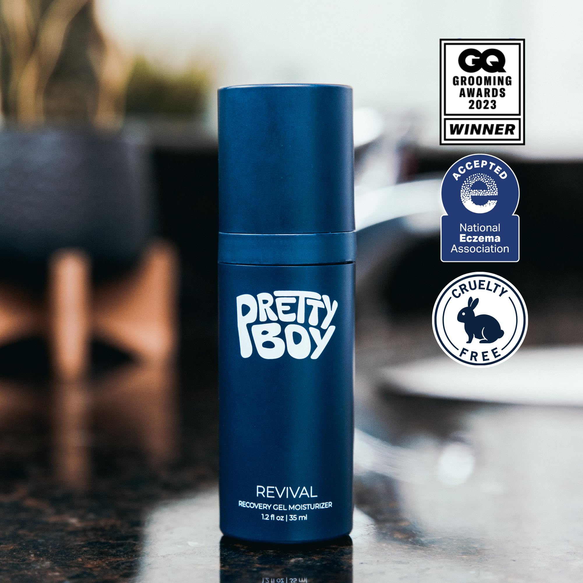Prettyboy Face Revival Gel after-workout routine shows cooling, hydrating ritual.