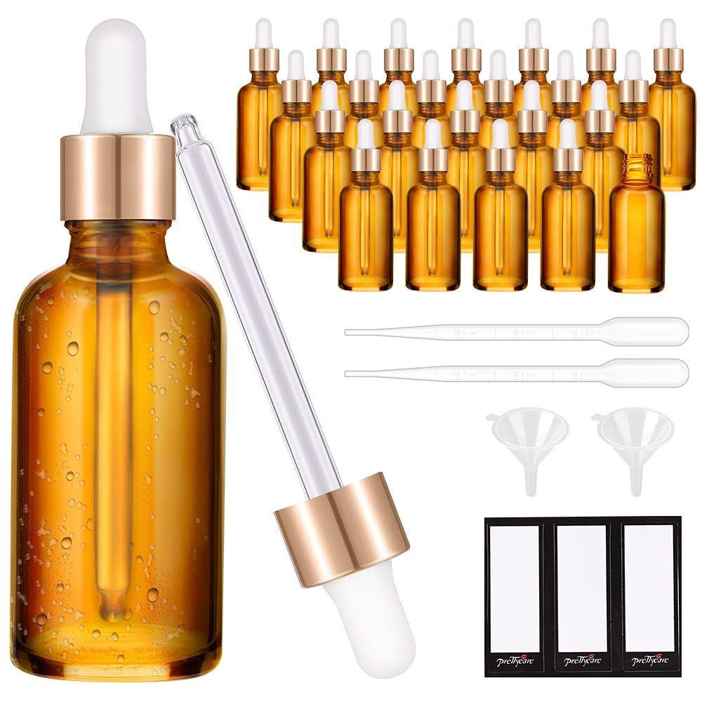 PrettyCare 1oz amber glass bottle set for safe essential oil storage