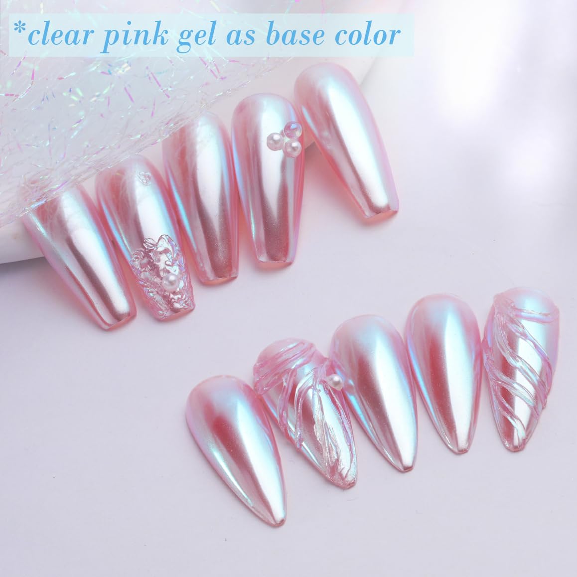 Pretty Diva Moonlight Powder light reflection demonstrates iridescent unicorn chrome shift.