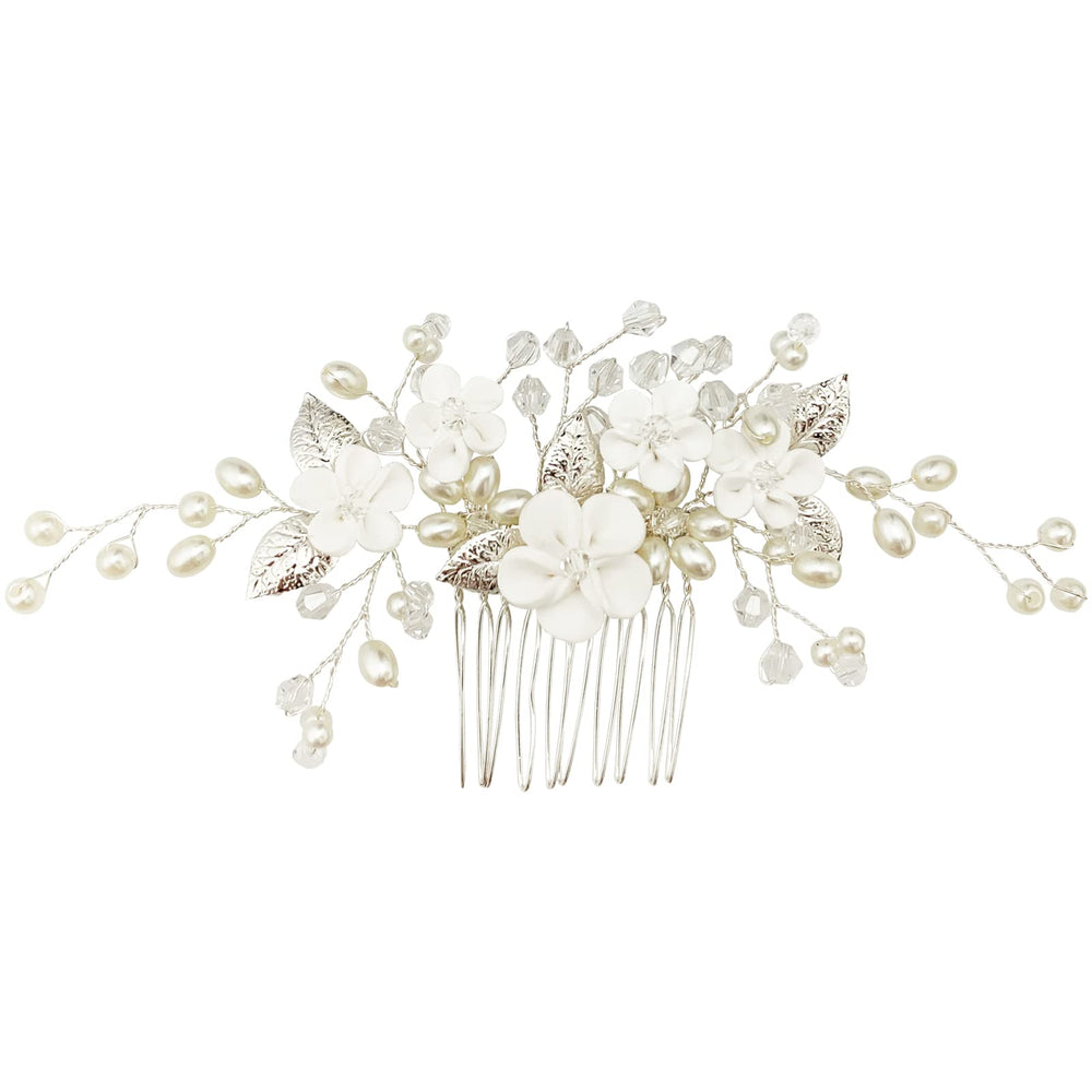 PrettyLife pearl rhinestone leaf detail on hair vine for enhanced sparkle at ceremonies