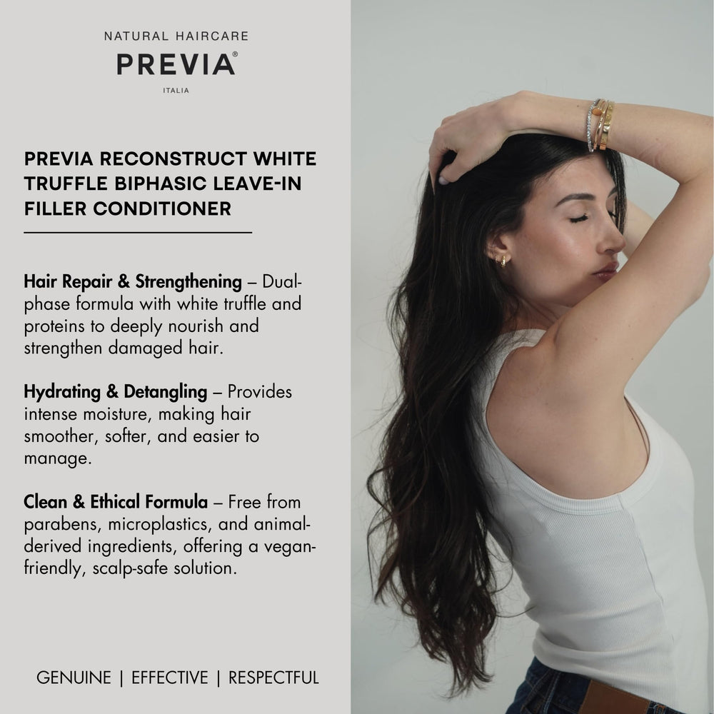 Sleek hair after using PREVIA frizz-control spray showing improved manageability.